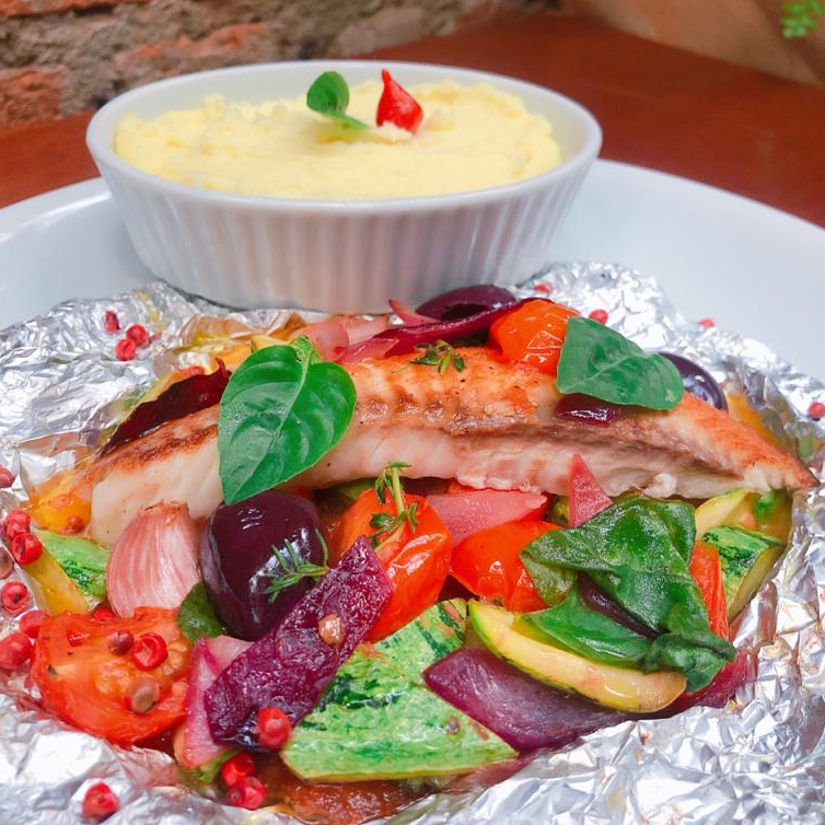 Papillote de saint peter + Pudim