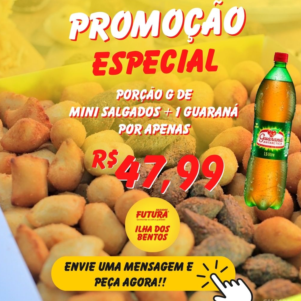 Porção G de Mini Salgadinho + Refrigerante