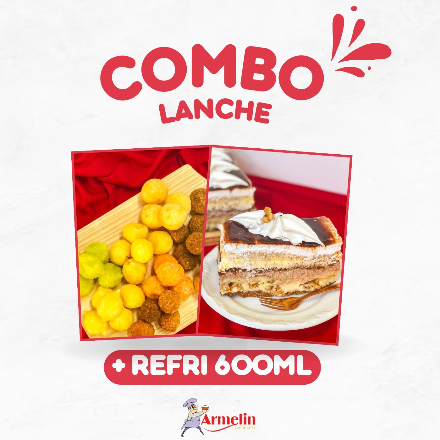 Combo Lanche (1 Fatia + 500g Salg + 1 Refri 600ml)