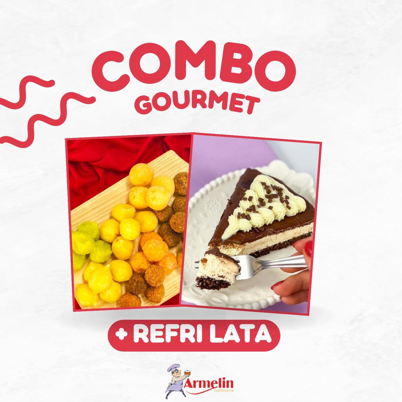 Combo Gourmet (1 Fatia Gourmet, 500g de Salgados Sortidos e 1 Refrigerante Lata.
