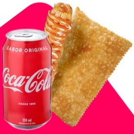 Pastel Frango Catupiry + Churros doce de leite + Coca Cola Lata