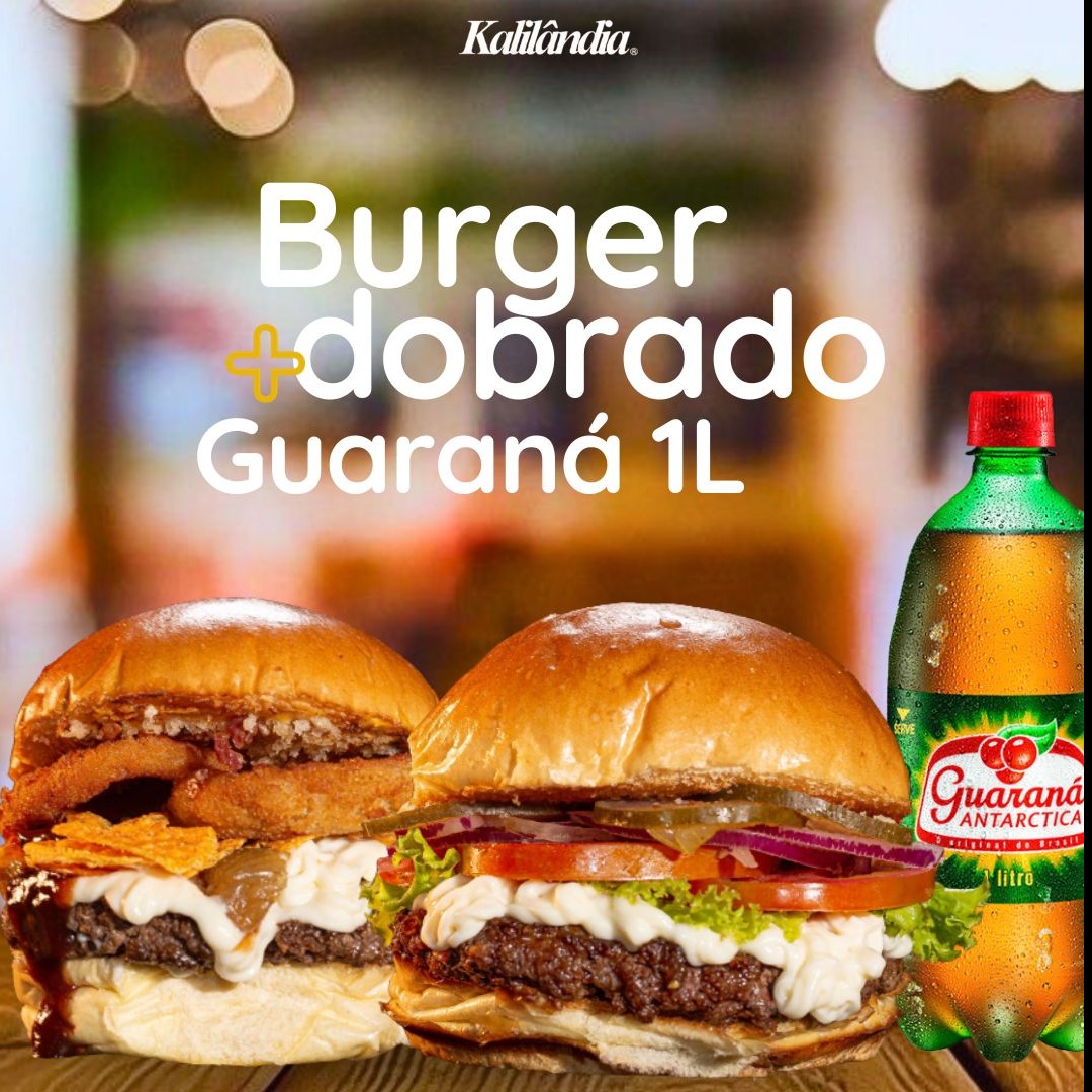 Burgers da Kali Dobrado + Refrigerante Guaraná de 1L 