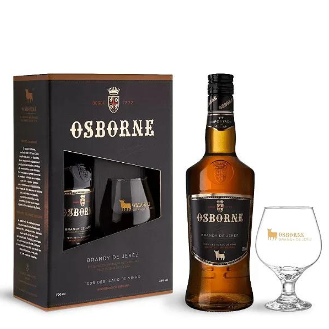 Kit Taça + Conhaque Brandy Jerez Osborne 700ml