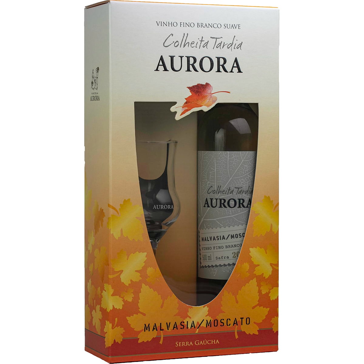 Kit Vinho Aurora Colheita Tardia Branco Suave 500ml C/taça