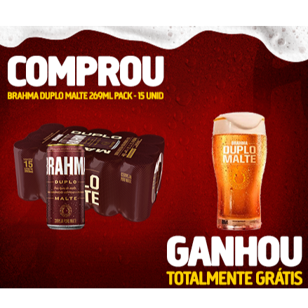 Brahma Duplo Malte 269ml - Pack com 15 unidades + Copo
