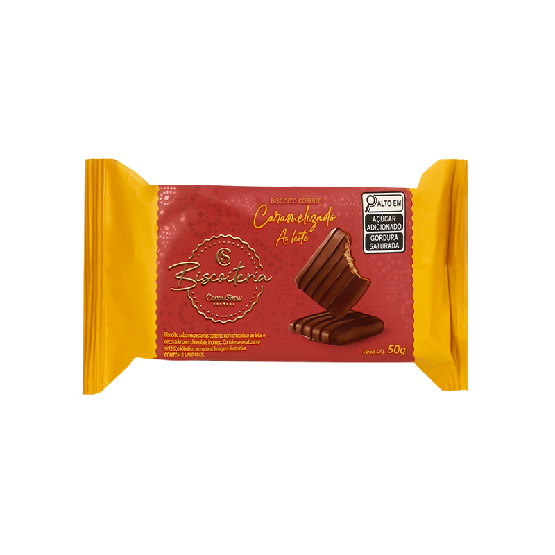 Biscoito caramelizado coberto ao leite