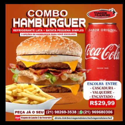 COMBO HAMBURGUER:  1 HAMBUR + BATATA PEQ SIMPLES + REF LATA 350 ML 