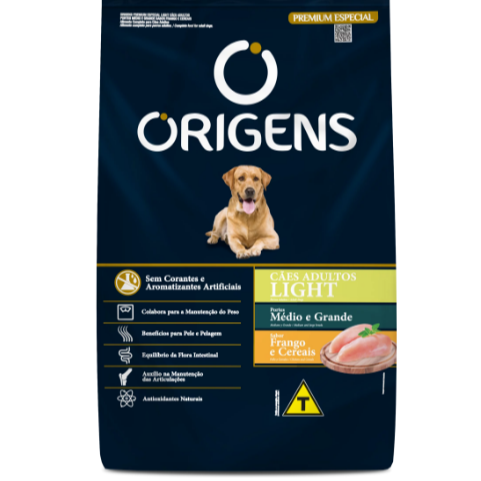 Origens Premium Especial Light Cães Adultos Portes Médio E Grande Sabor Frango E Cereais 15KG