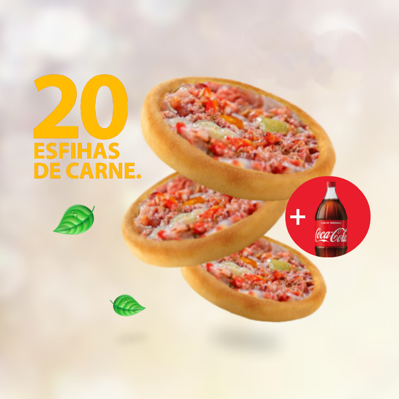 20 Esfihas Carne +Coca 2 litros