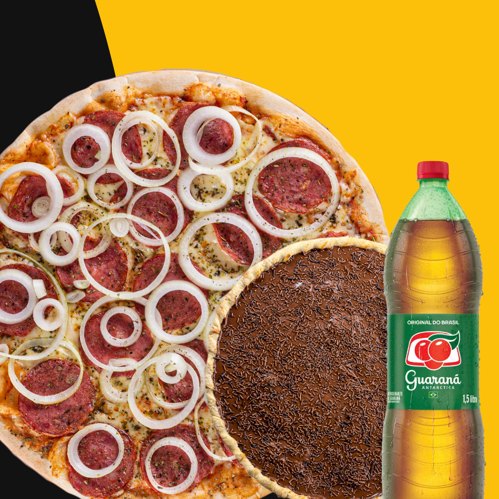 Pediu Pizza 70 cm - GANHE NA HORA: Broto Doce + Refrigerante 
