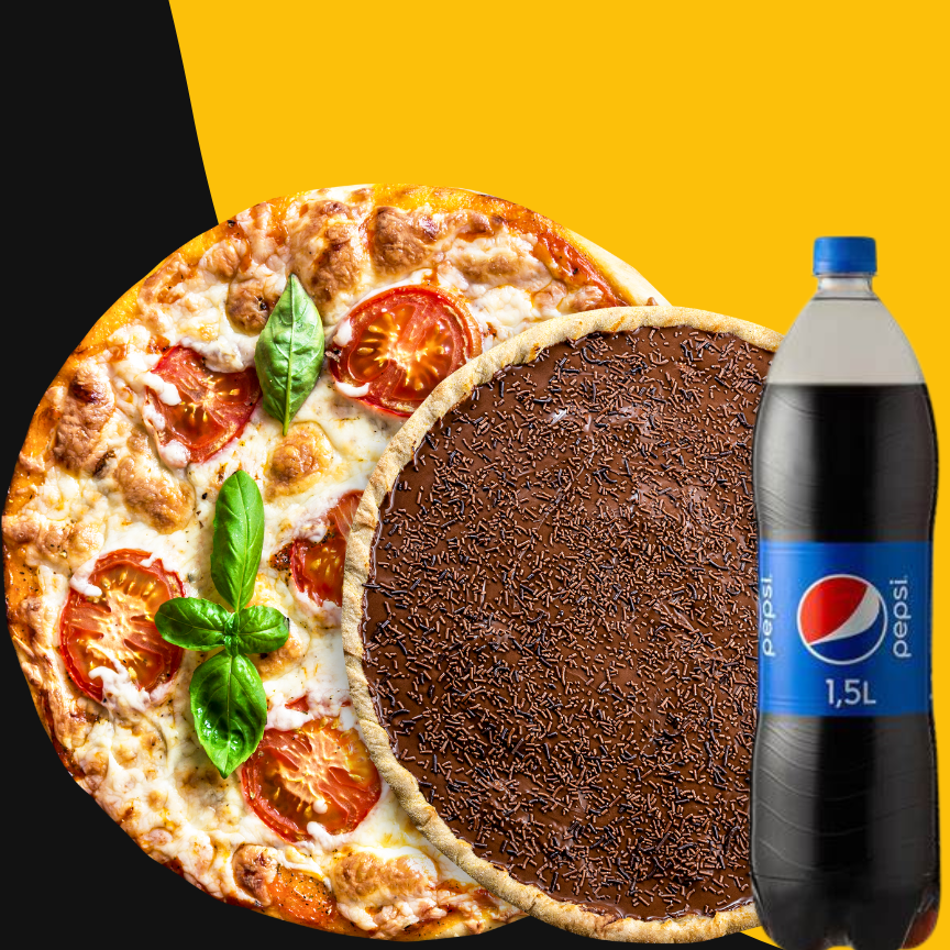 Pediu Pizza 90 cm - GANHE NA HORA: Broto Doce Tradicional + Refrigerante 