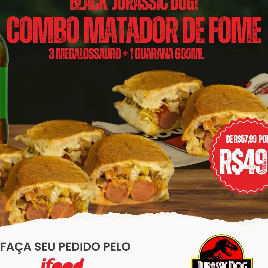 Combo Matador de Fome: 3 Megalossauro + 1 Guaraná 600ml 