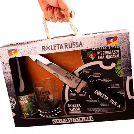 Kit Churrasco Roleta Russa garrafa + copo + faca