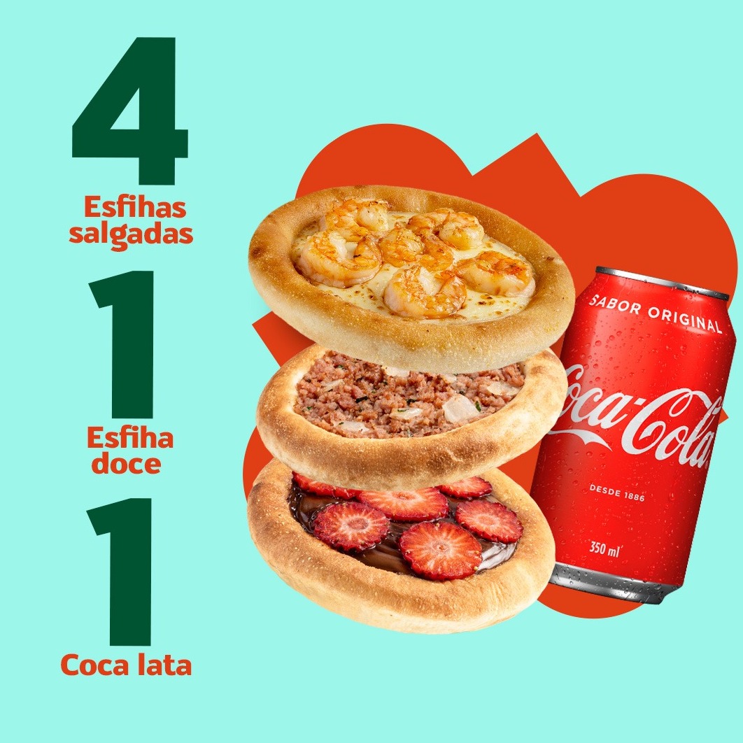  Compre 4 Salgadas + 1 doce e ganhe 1 refrigerante lata