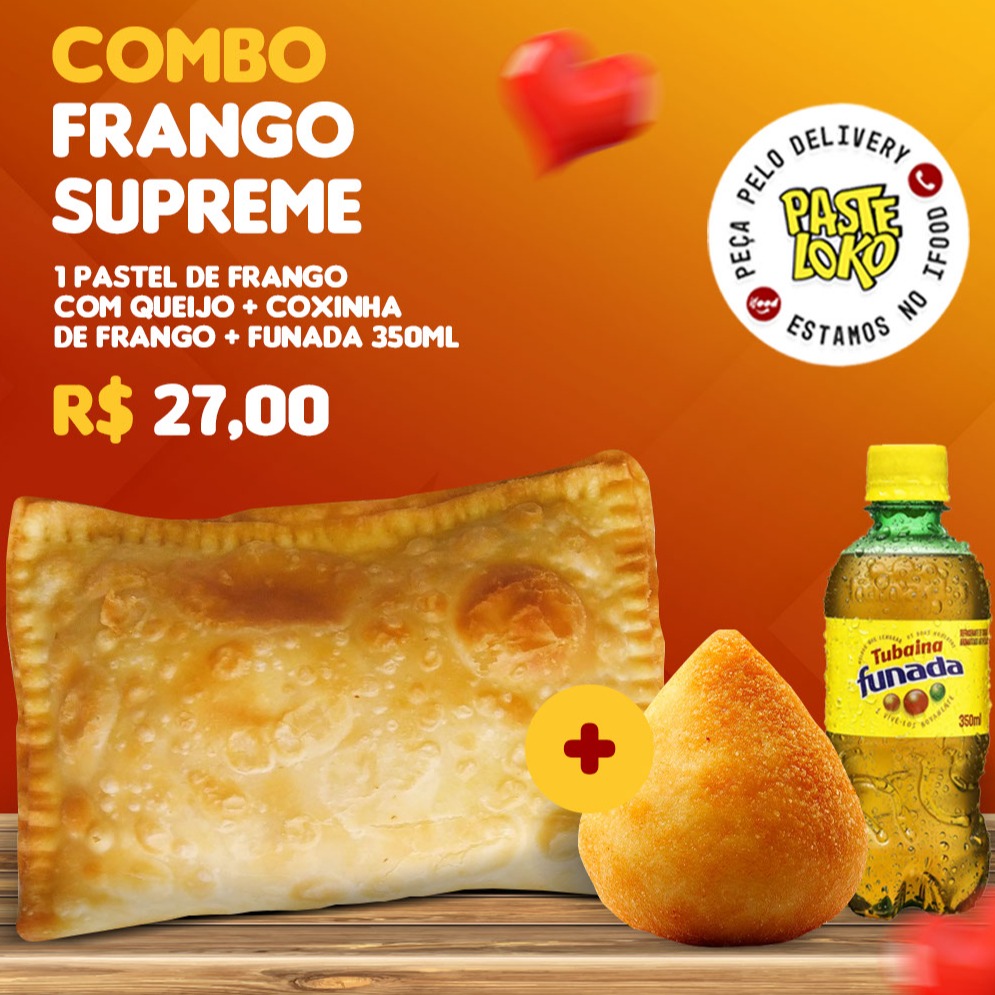 Pastel de Frango com Queijo + Coxinha de Frango + Funada 350ml