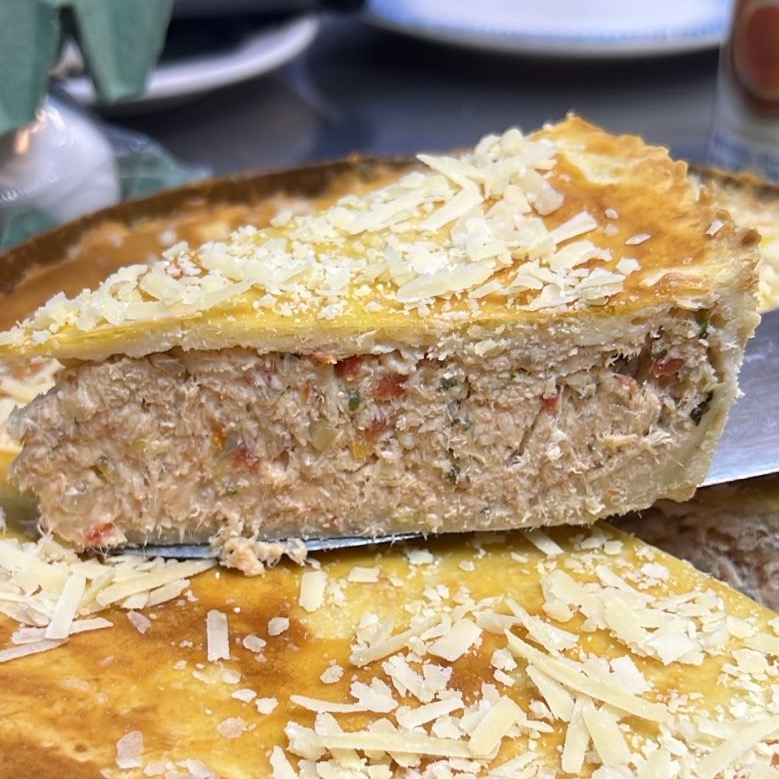 Torta de frango com abóbora e queijo de cabra 