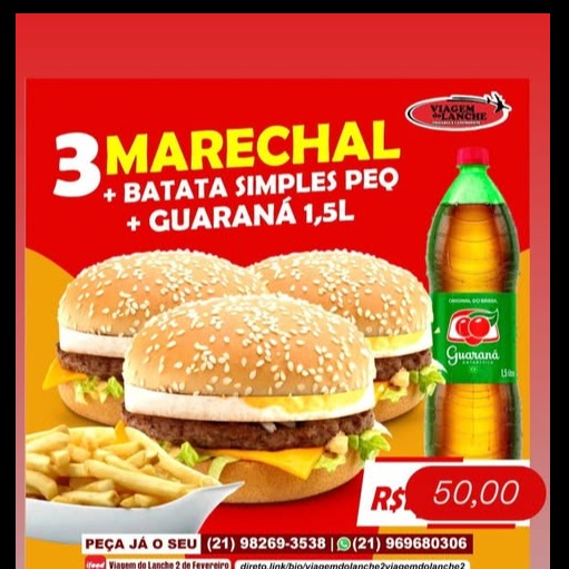 3 Marechal + batata pequena + refrigerante 1,5