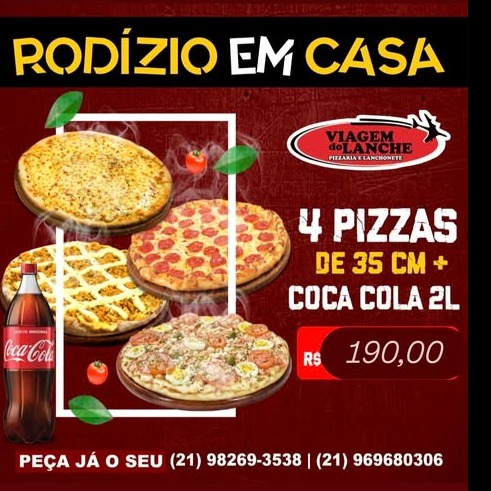 RODIZIO EM CASA 4 PIZZAS + COCA COLA 2L