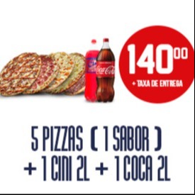 COMBO: 5 Pizzas Grandes + 1 Coca-Cola 2L + 1 Refri 2L