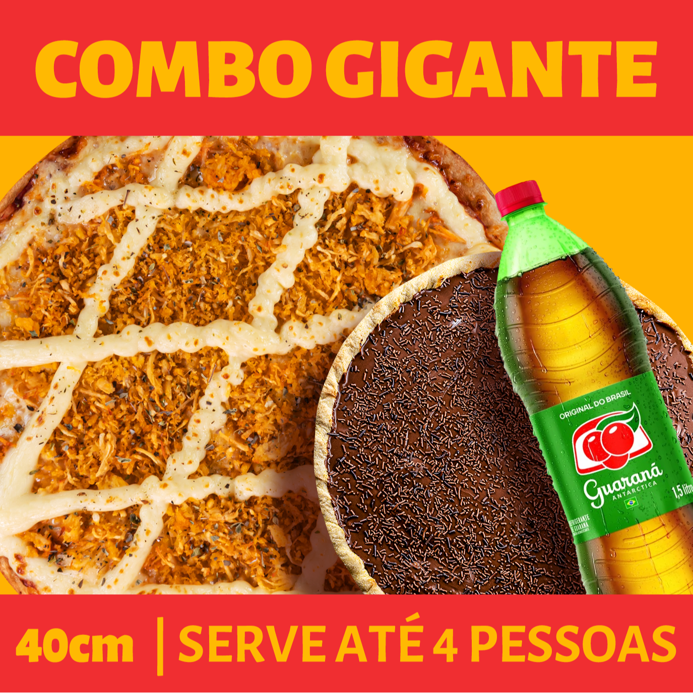 Pediu Pizza 40 cm - GANHE NA HORA: Broto Doce + Refrigerante