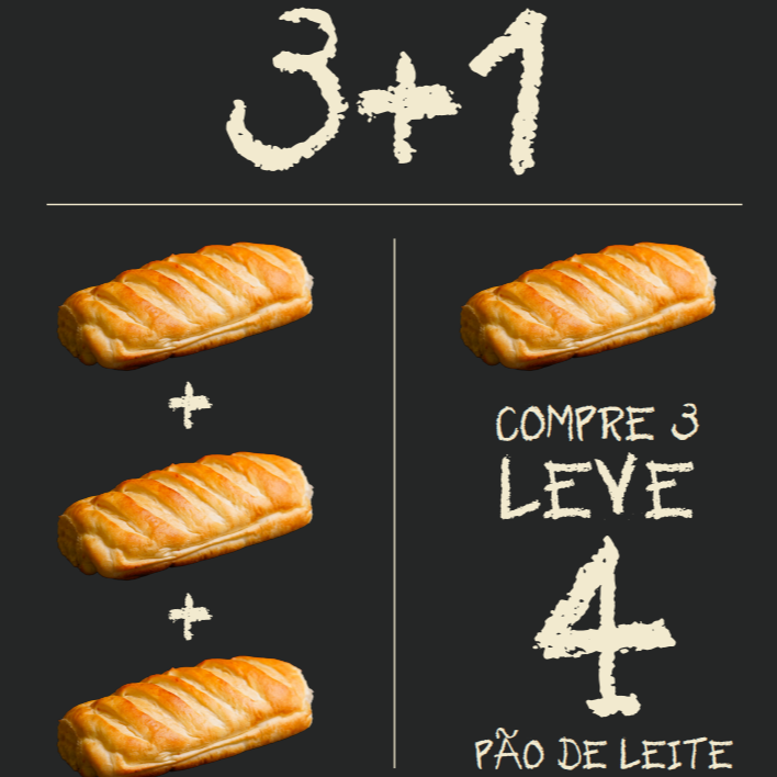 Compre 3 pães de leite e ganhe 1