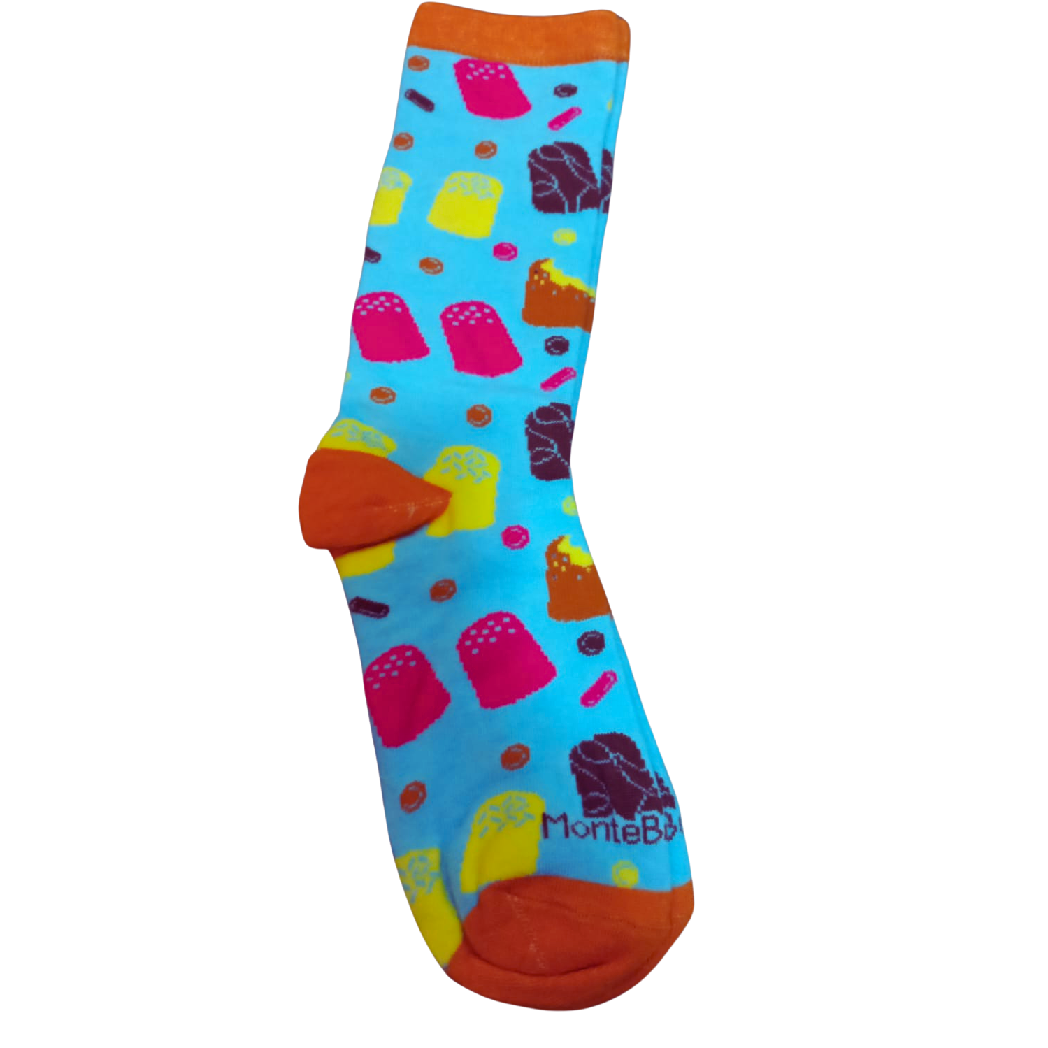 Meia azul e laranjada