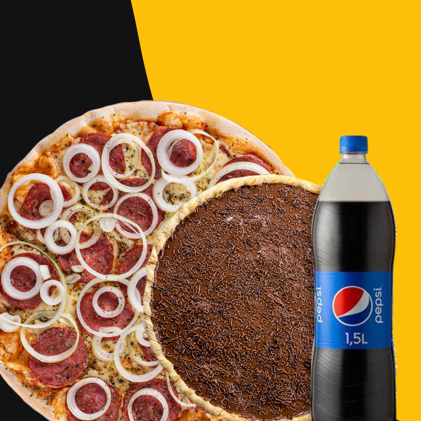 Pediu Pizza 35 cm - GANHE NA HORA: Broto Doce + Refrigerante 