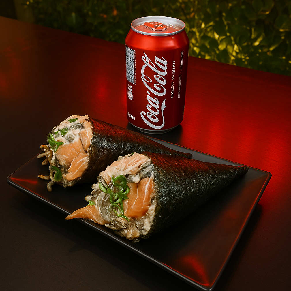Combo Temaki de Salmão com Shimeji >>Em dobro<<  + 1 Coca Cola