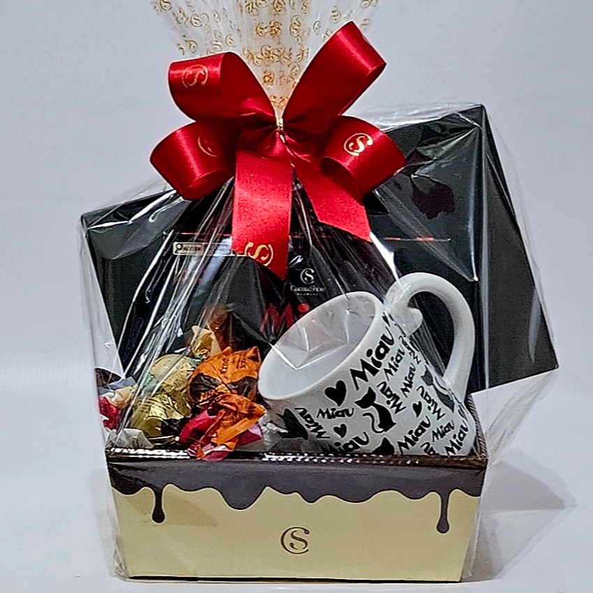 Cesta de Presente c/ Caneca Miau Branca 440G (cod: 699)