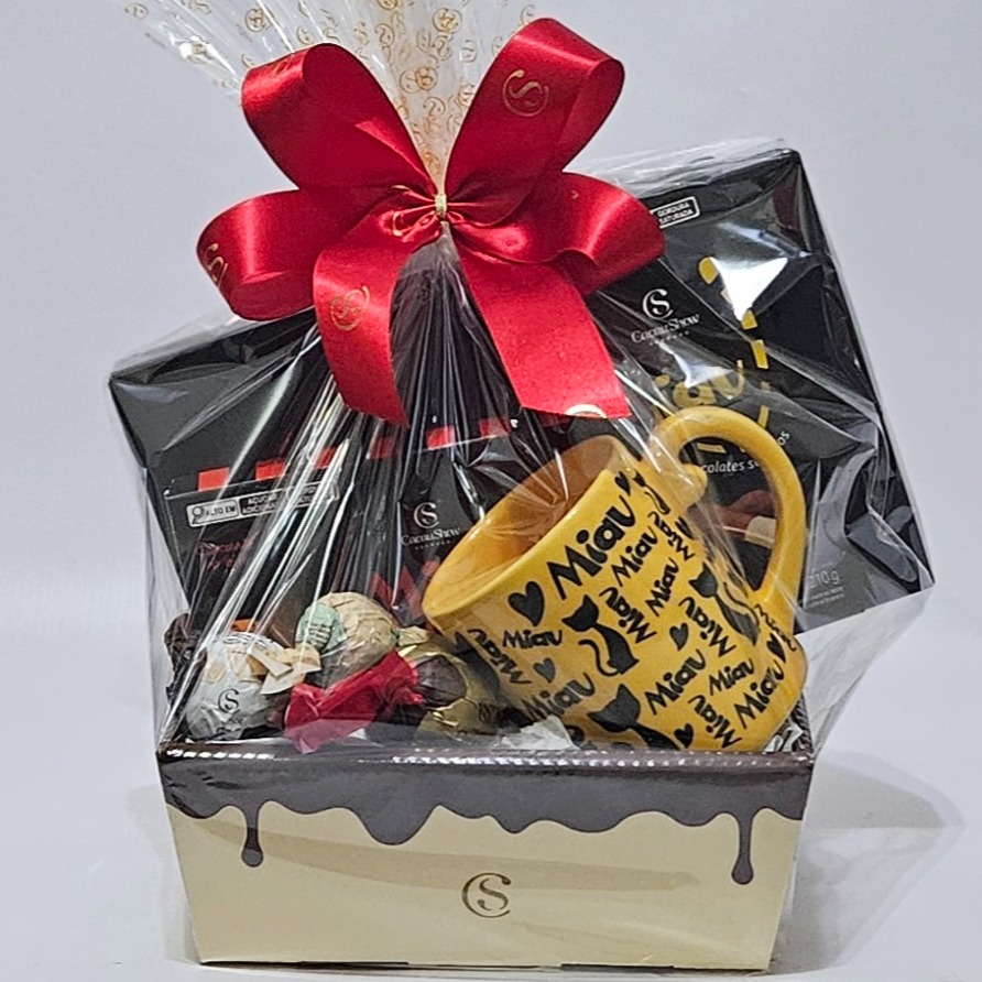 Cesta de Presente c/ Caneca Miau Amarela 370G (cod: 699)