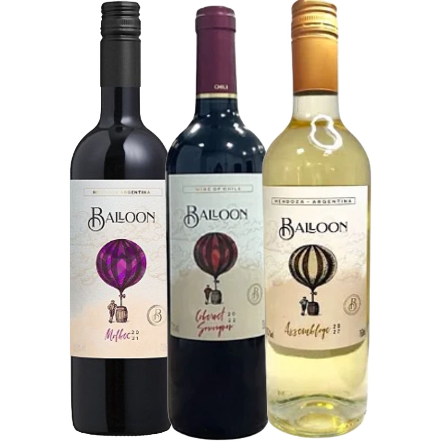 Trio Balloon Malbec+ Cabernet Sauvignon + Assemblage Branco