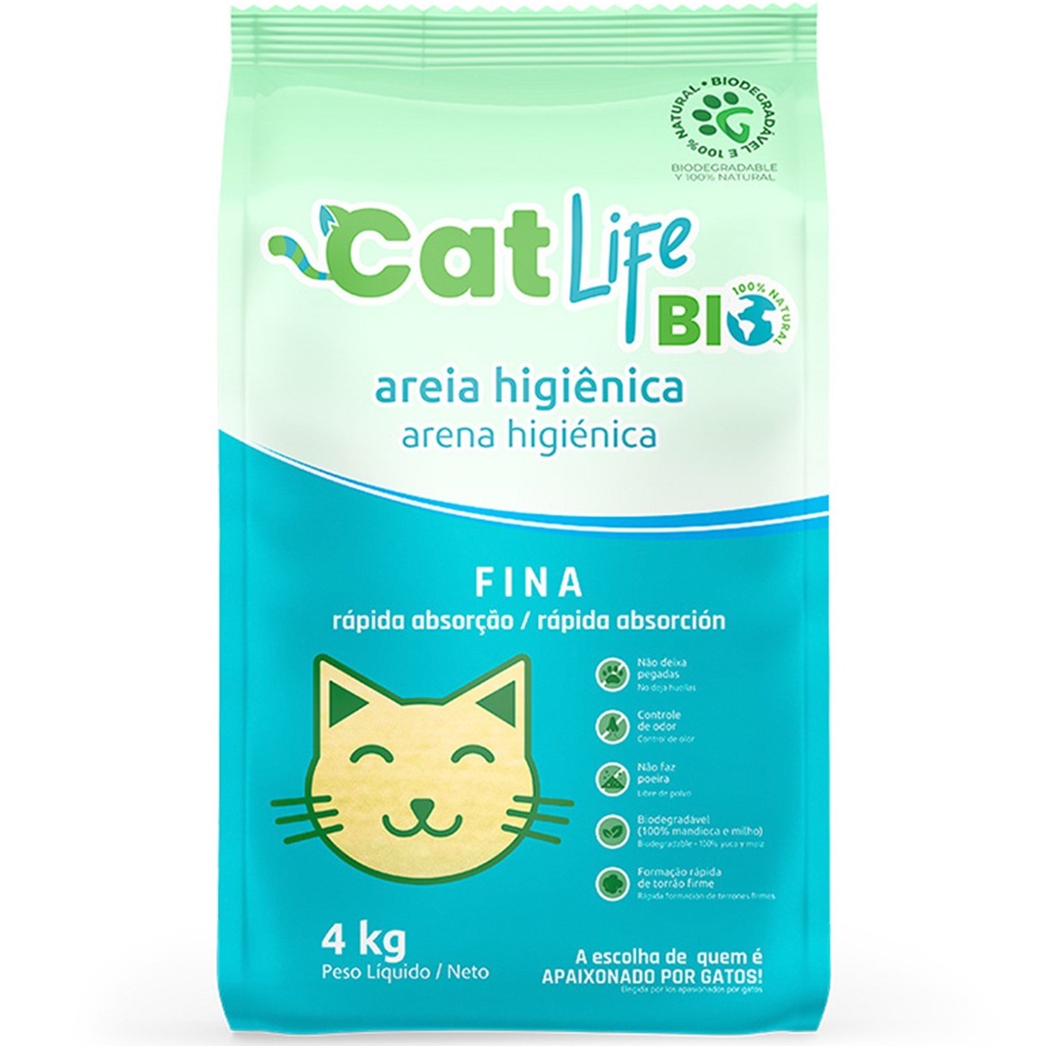 Areia Higiênica Cat Life Bio Grãos Finos para Gatos 4kg