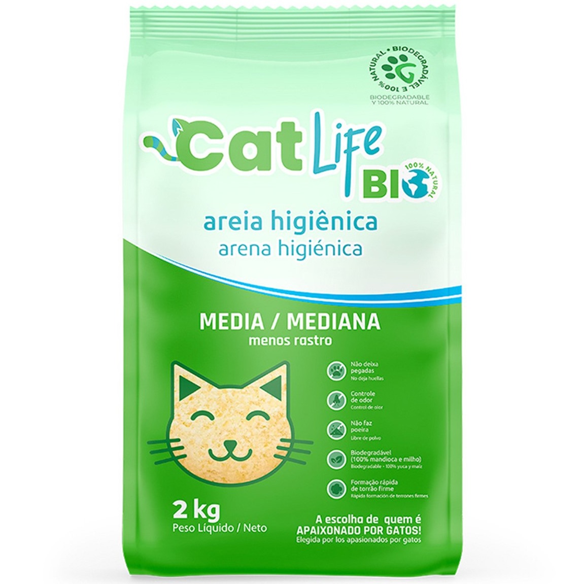 Areia Higiênica Cat Life Bio Grãos Médios para Gatos 2kg