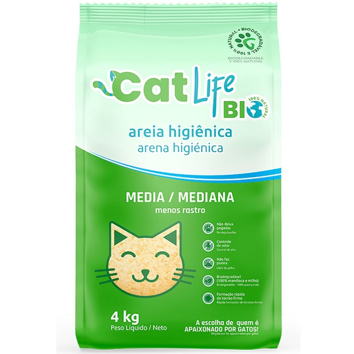 Areia Higiênica Cat Life Bio Grãos Médios para Gatos 4kg