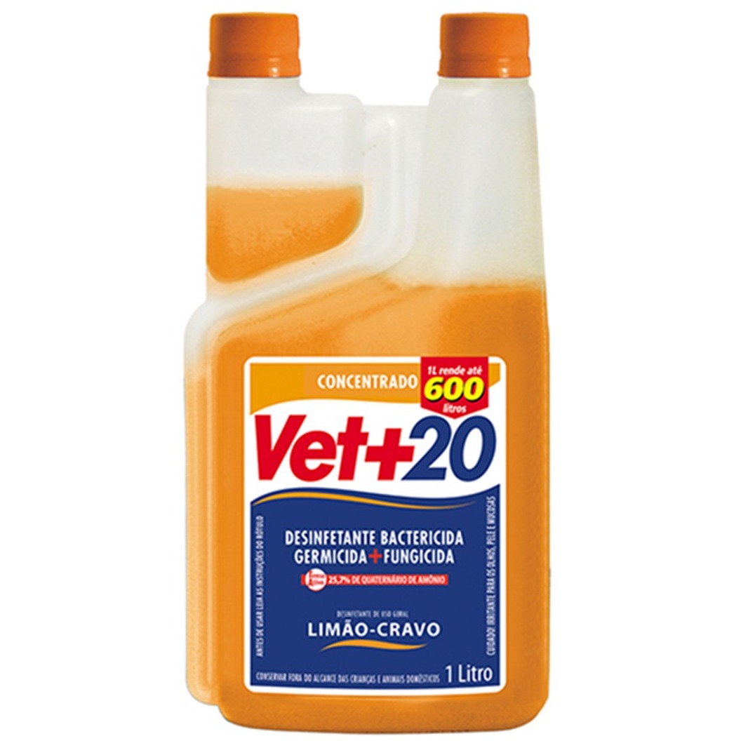 Desinfetante Vet+20 Concentrado Cravo-Limão para Cães e Gatos 1L