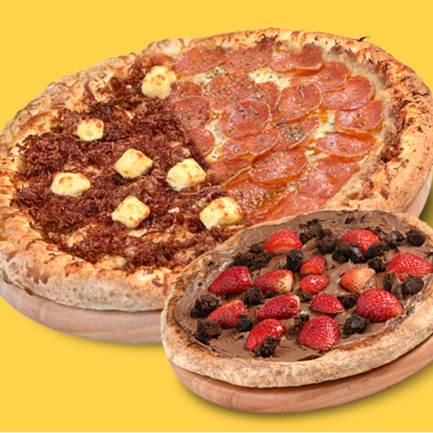 Pizza Média Salgada (30cm) - 2 Sabores + Doce Mini (20cm)
