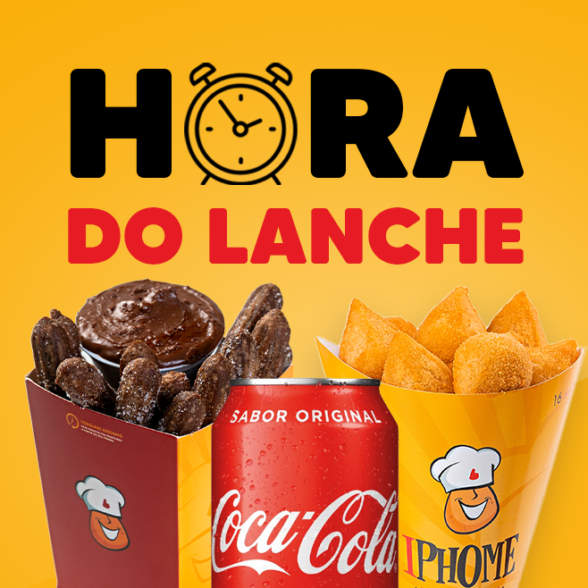 Churritos Chocolate 12un. + Cone Mini Salgados 16un. + Coca-Cola Lata