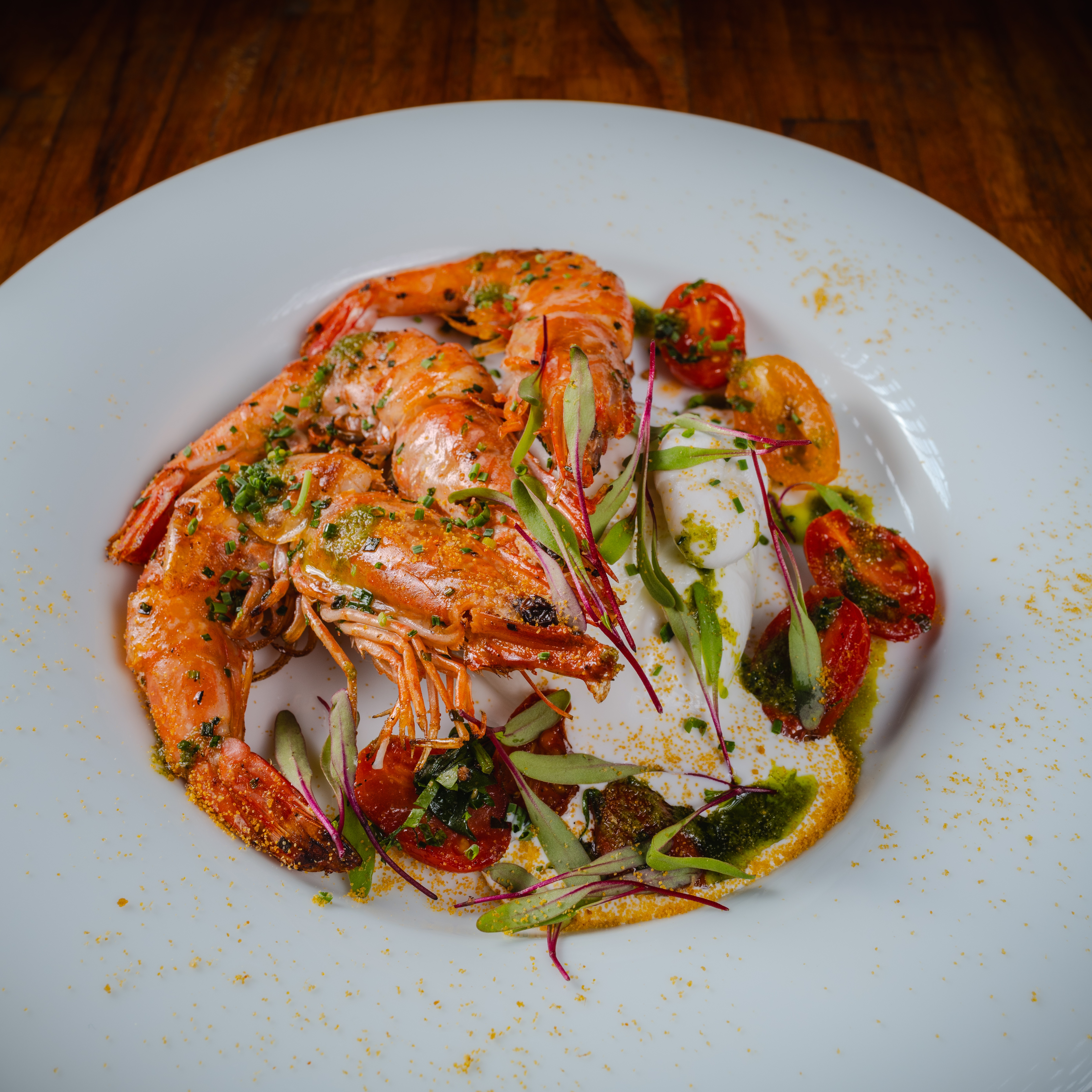 Burrata com Camarões e Bottarga