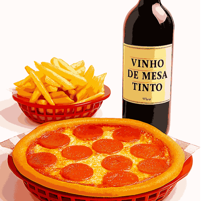 COMBO 06 - PIZZA + BATATA + VINHO