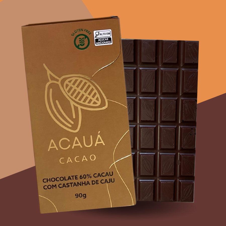 Barra de Chocolate 60% Cacau com Castanha de caju - 90g