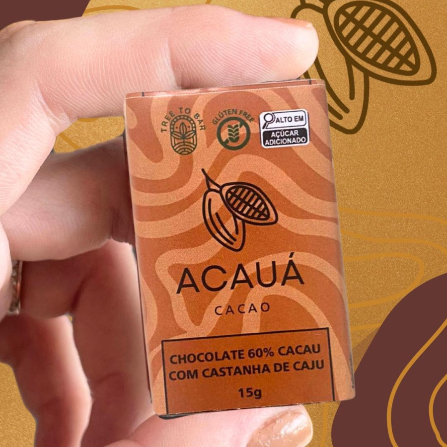 Barra de Chocolate 60% Cacau com Castanha de caju - 15g