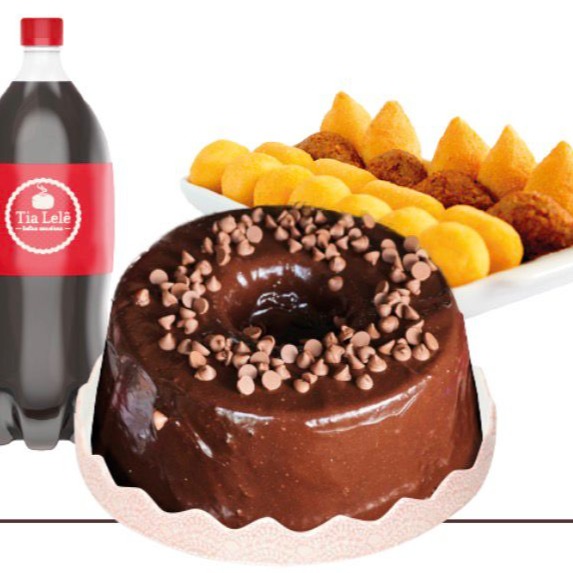 Kit Festa 4 - Encontro - 25x Salgadinhos variados, 1x Bolo Tradicional Médio, 1x Refrigerante 2L