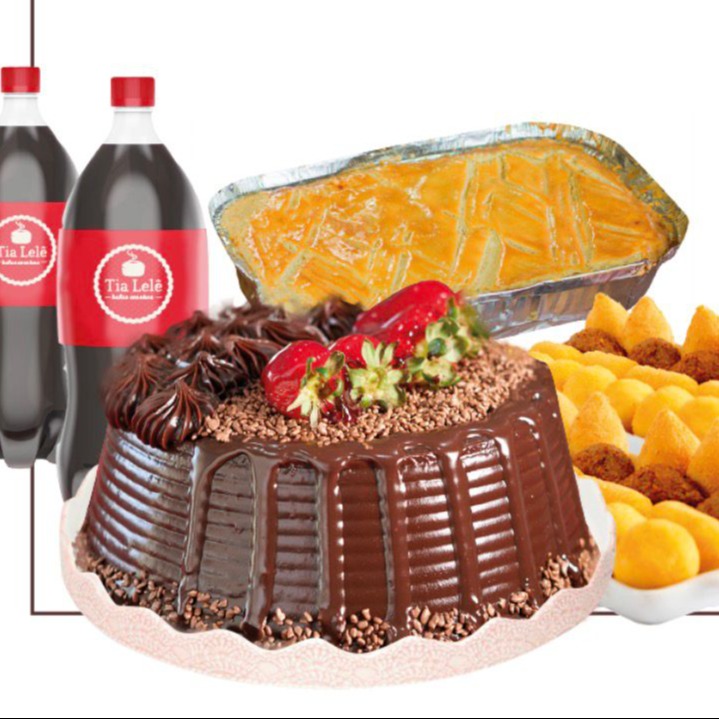 Kit Festa 6 - Comemora - 50x Salgadinhos Variados, 1x Empadão de Frango G, 1 Bolo Confeitadinho, 2x Refrigerantes 2L
