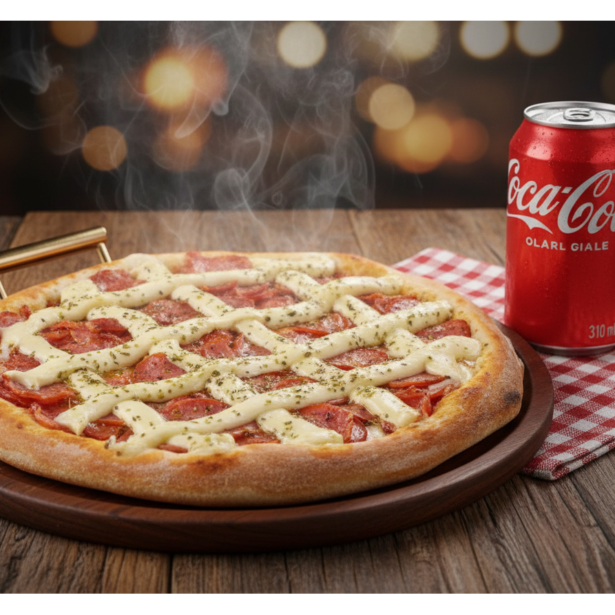 Pizza 4 Fatias Lombo + Coca Lata