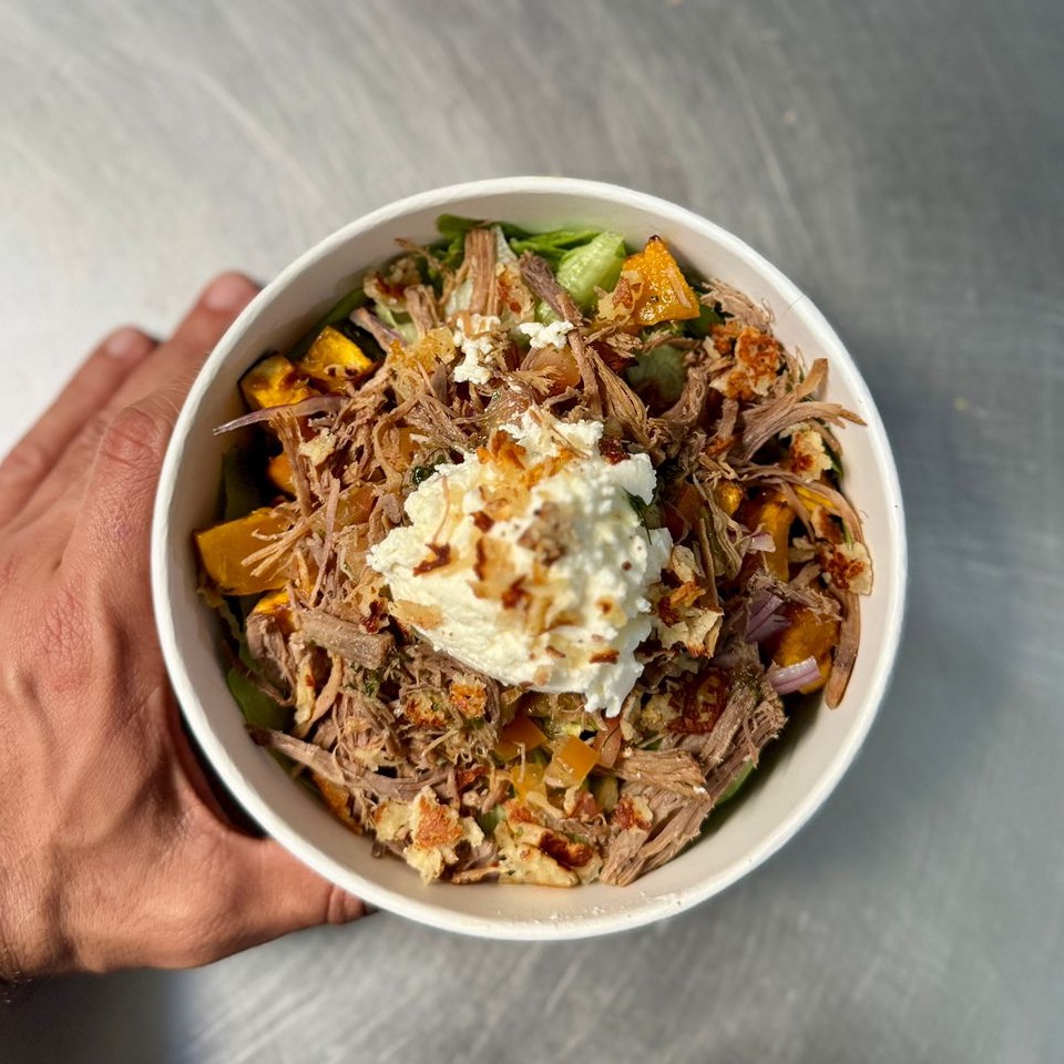 Salada de abóbora com carne desfiada 