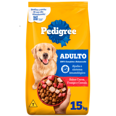 Ração Pedigree Cães Adultos Raças Médias e Grandes Carne, Frango e Cereais 15 kg