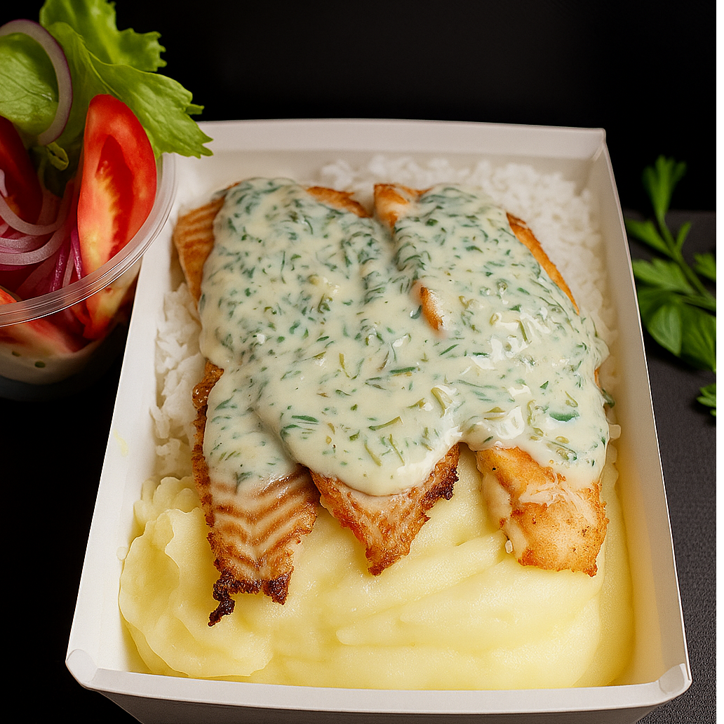 Filé de tilápia grelhado com molho de espinafre