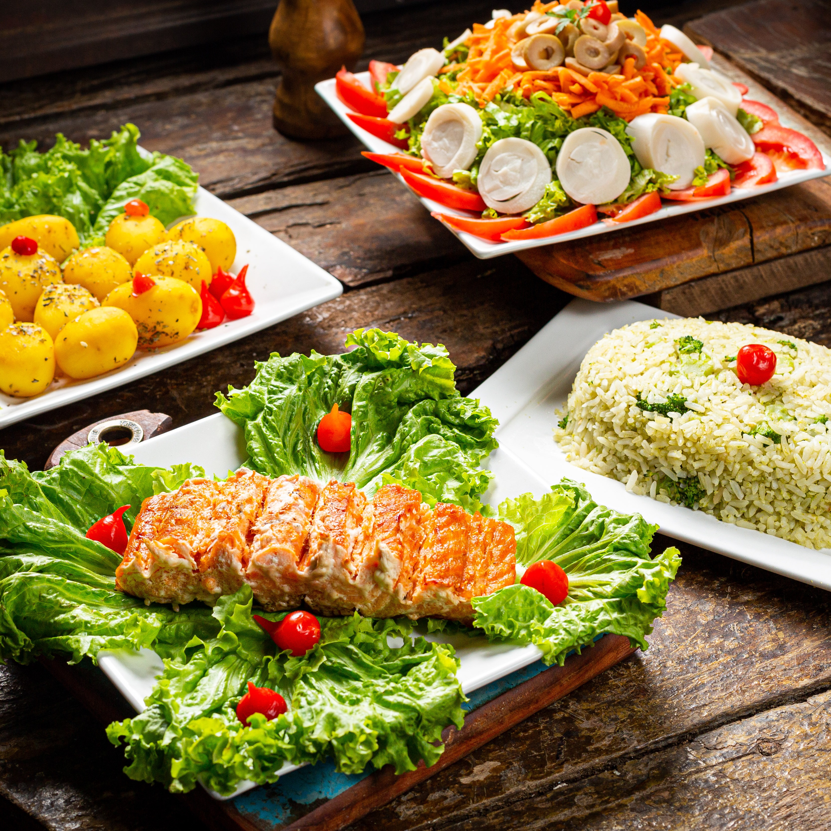 Refeição completa com Salmão 