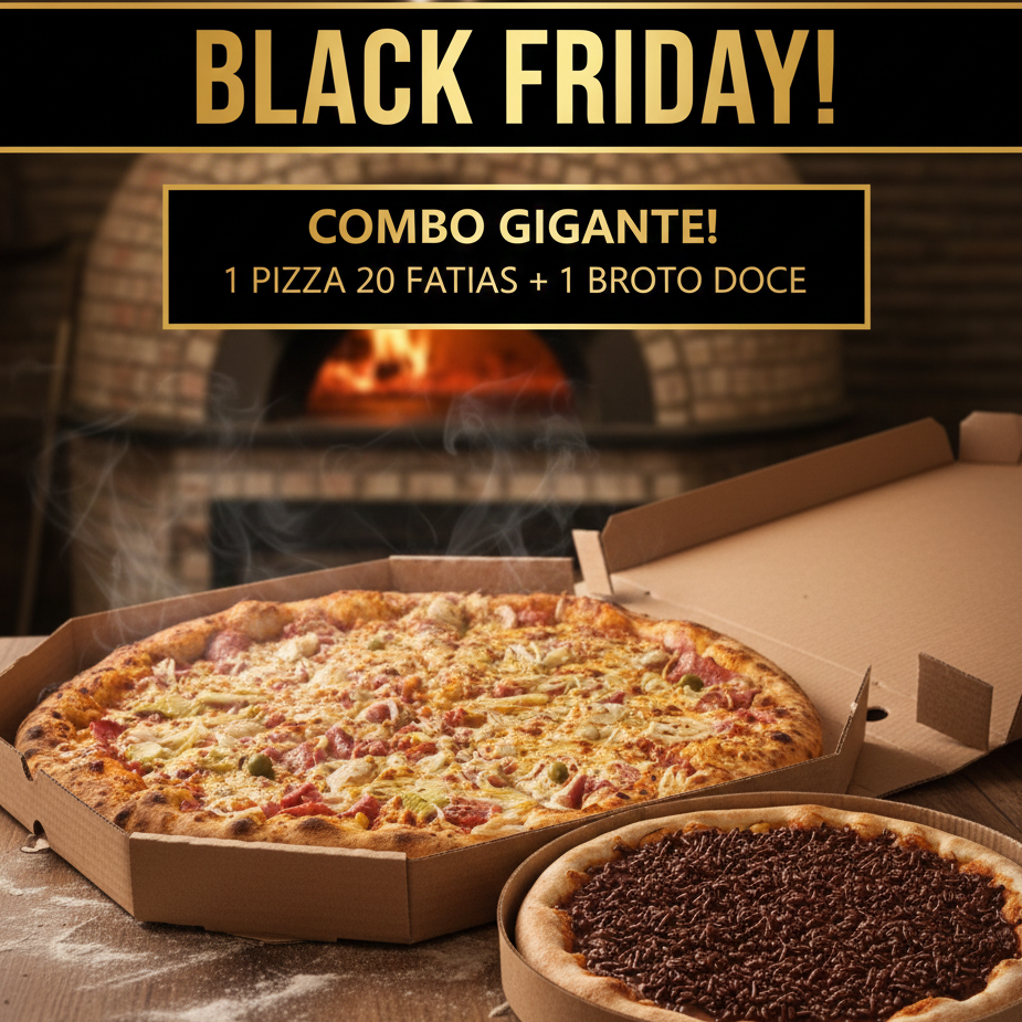 Pizza (20 Fatias) + Brinde! (Broto Doce Chocolate)