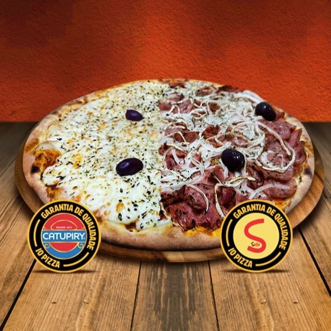 Pizza Grande Dois Queijos C/ Catupiry + Calabresa (08 pedaços)